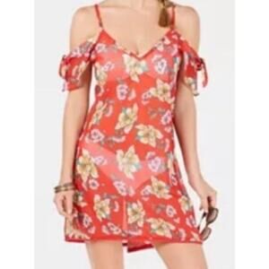 Miken Women's Swim Coverup Orange Floral Cold Shoulder Size XS NWT